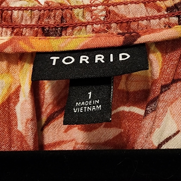 Torrid 1X Rust Floral Long Sleeve Peasant Top Blouse - Picture 2 of 6